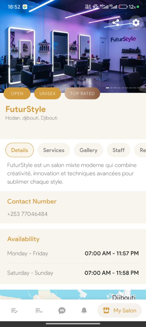 App Salon interface